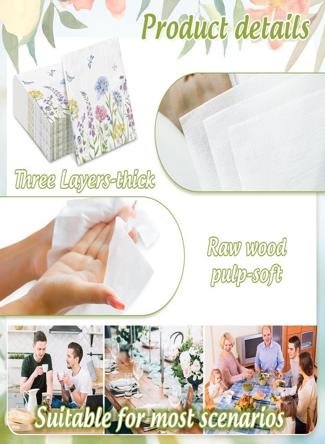 JarThenaAMCS 50Pcs Floral Paper Napkin Watercolor Pastel Flower Butterfly Luncheon Napkin Spring Dessert Dinner Hand Napkin for Wedding Baby Bridal Shower Birthday - Image 3